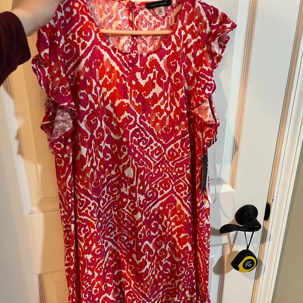 Tommy Hilfiger Women's Red and Pink Patterned Dress - Picture 3 of 9